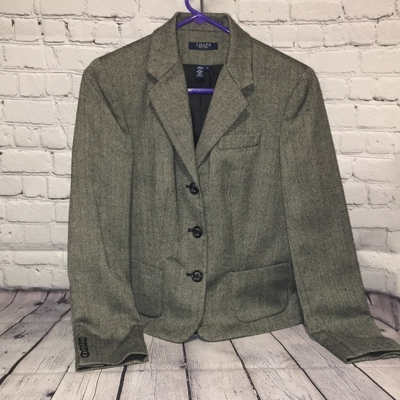 CHAPS Gray Herringbone wool 3 button blazer Sz 4 - Picture 1 of 8